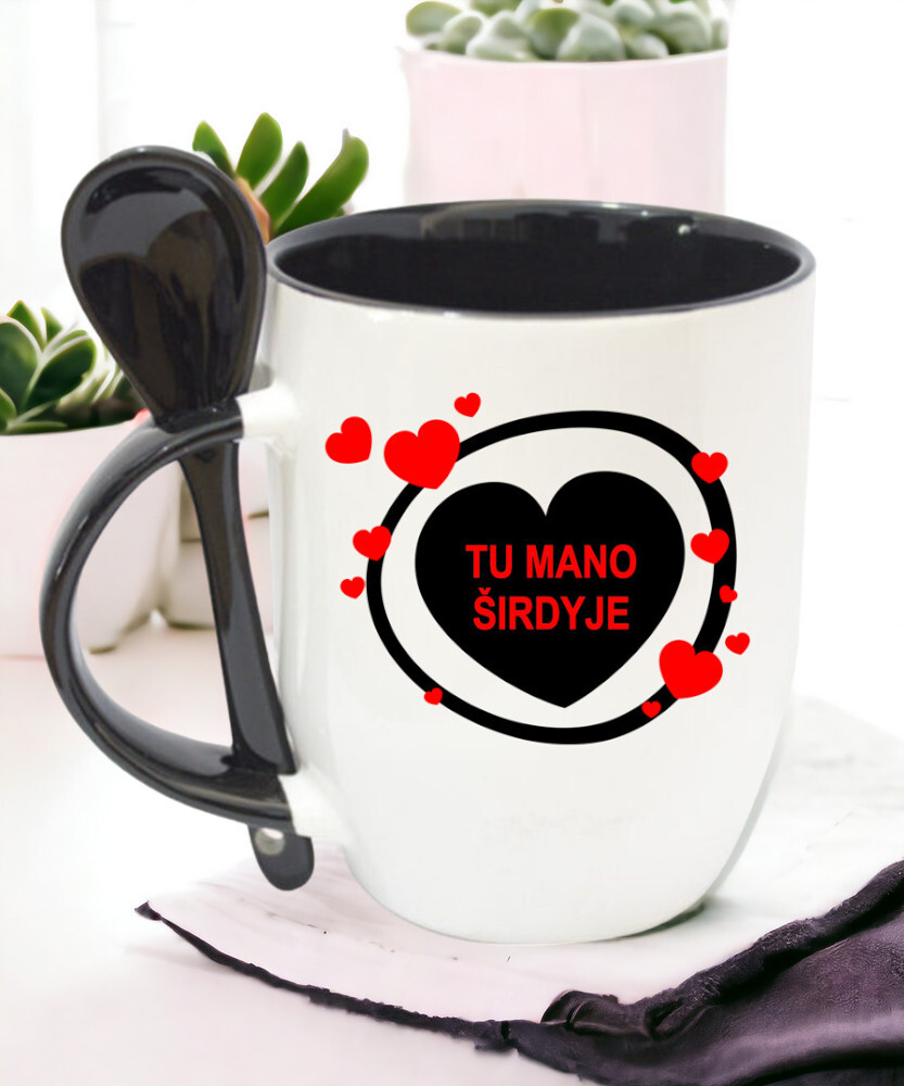 Puodelis su šaukšteliu „Tu mano širdyje“