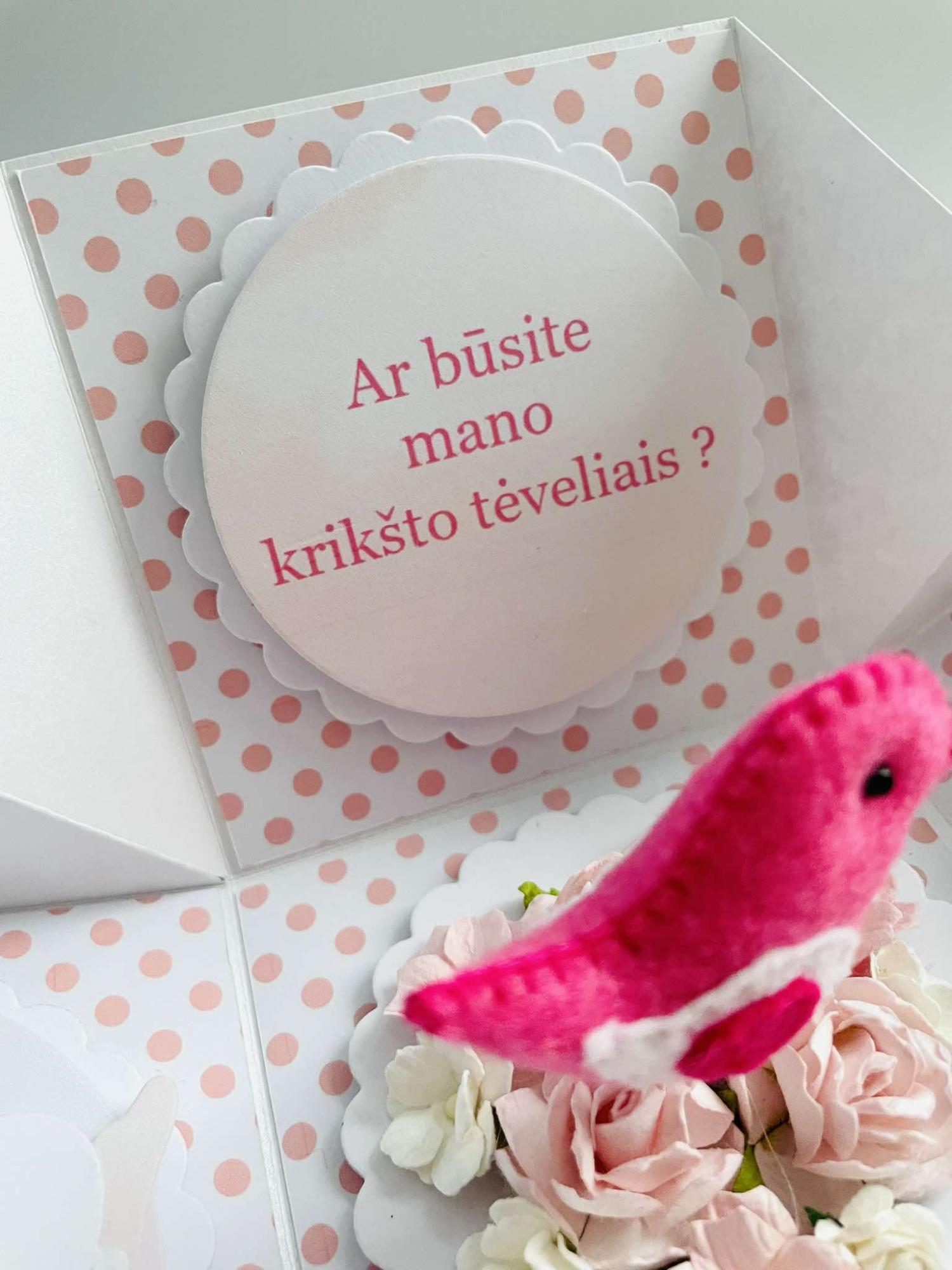 Išsiskleidžianti dėžutė - kvietimas tapti krikšto tėveliais