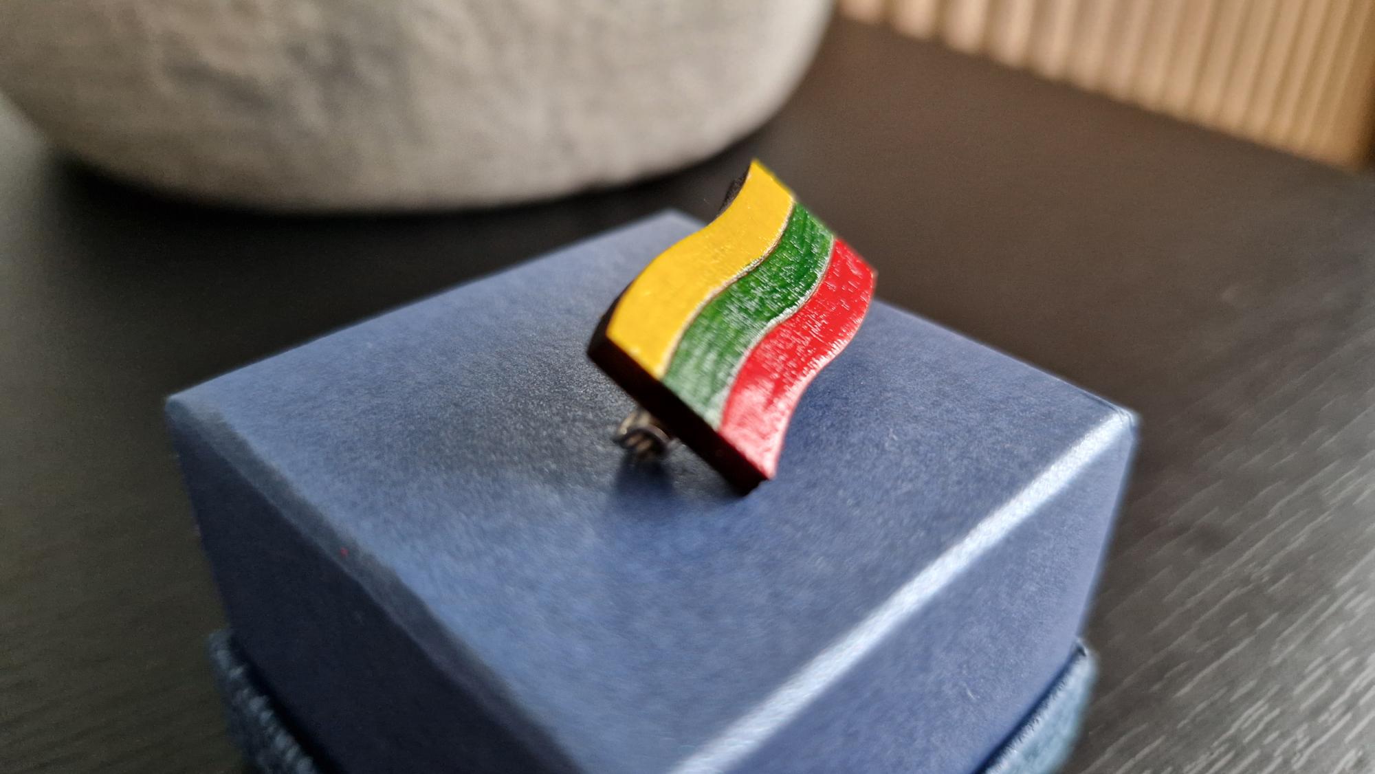 Medinė rankų darbo sagė „Vėliava“