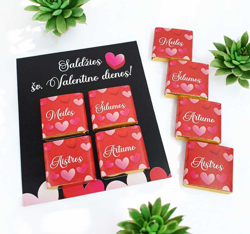 Atvirukas su mini šokoladukais „Saldžios šv. Valentino dienos“