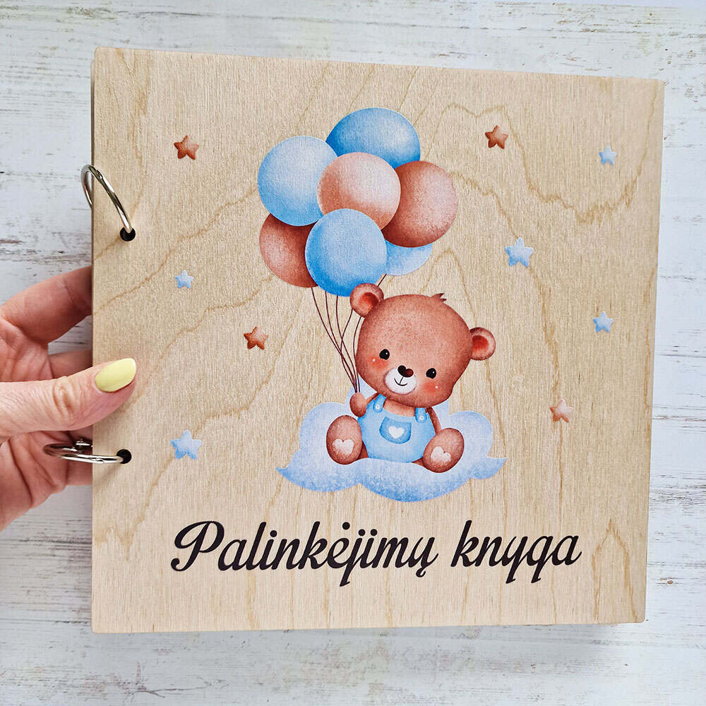 Palinkėjimų knyga berniuko krikštynoms „Meškiukas su balionais“