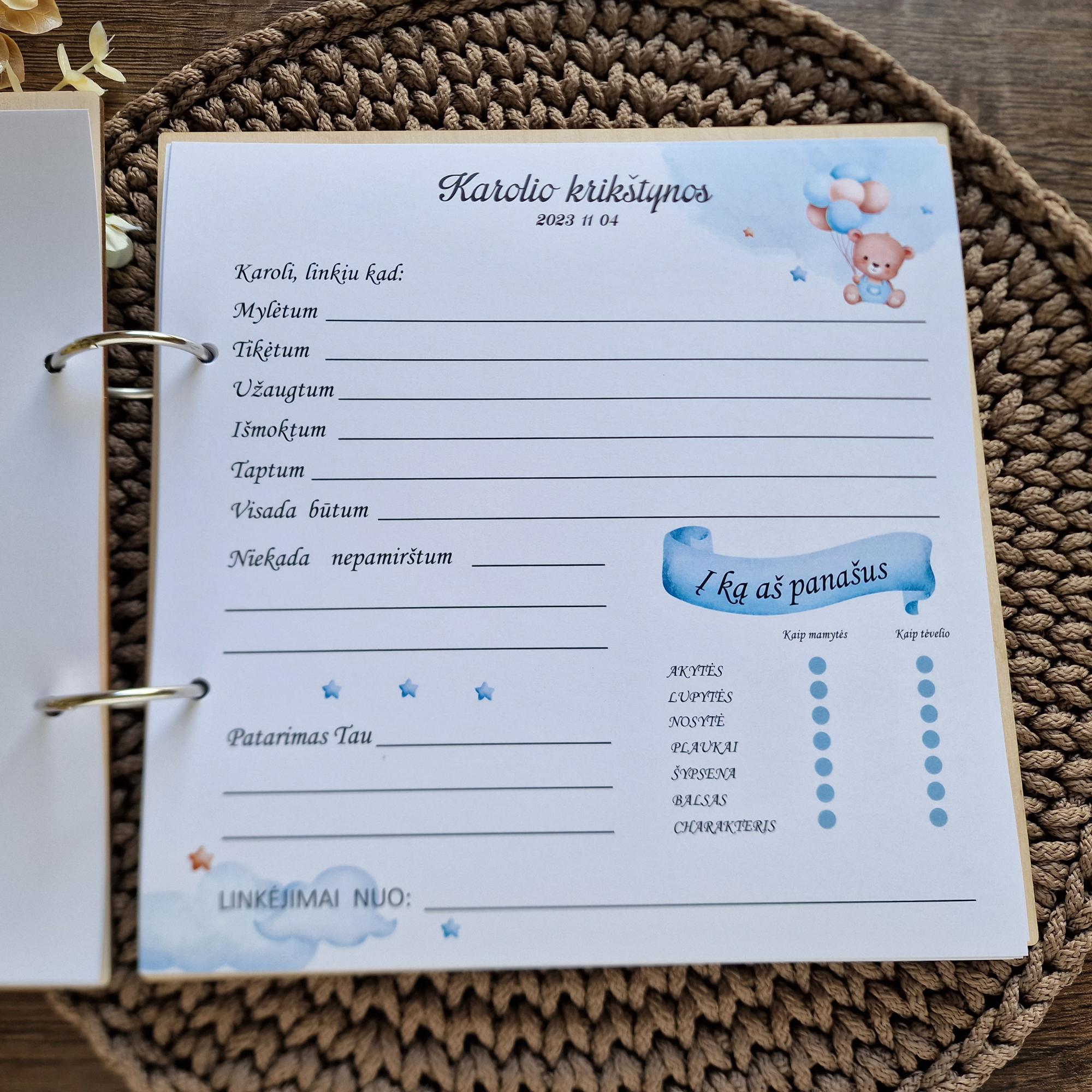 Palinkėjimų knyga berniuko krikštynoms „Meškiukas su balionais“