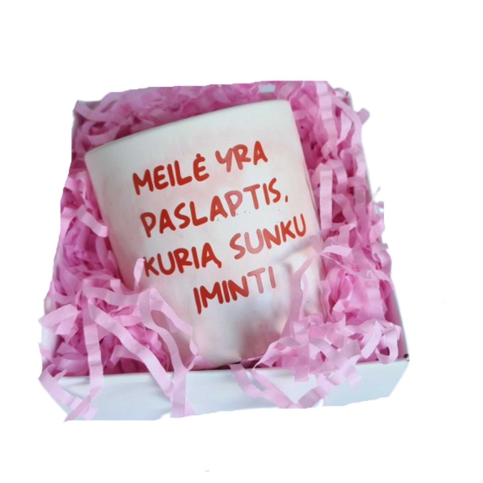 Rankų darbo žvakė su užrašu su apie meilę