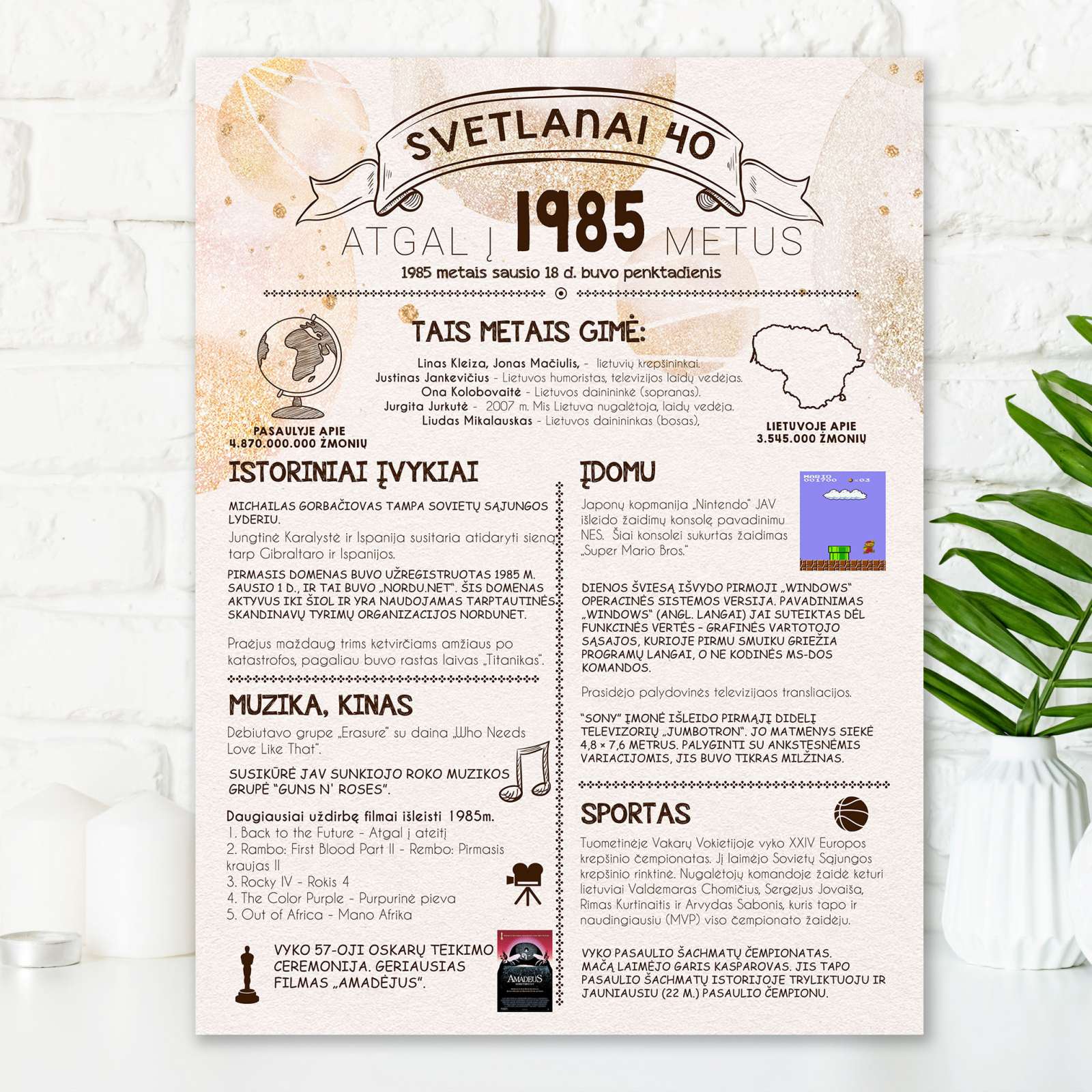 Plakatas „1985“ - Dovana 40 gimtadienui