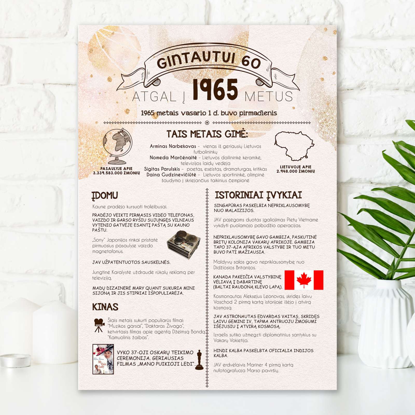 Plakatas „1965“ - Dovana 60 gimtadieniui