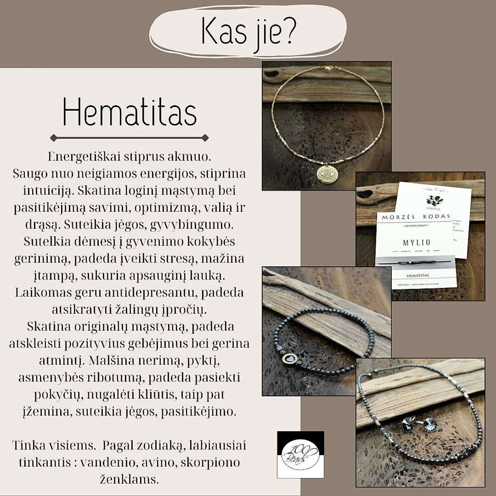 Vulkaninės lavos apyrankė su hematitu