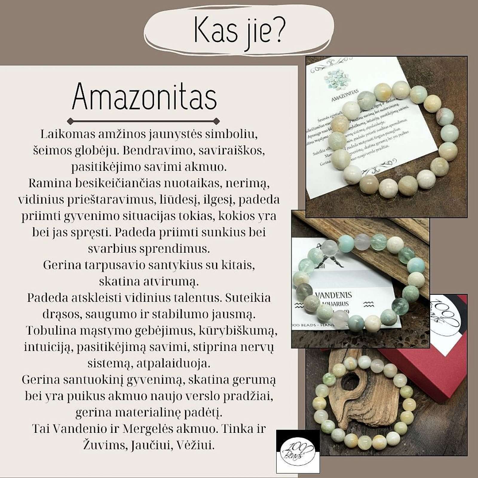 Natūralių akmenukų apyrankė Vandenio ženklui