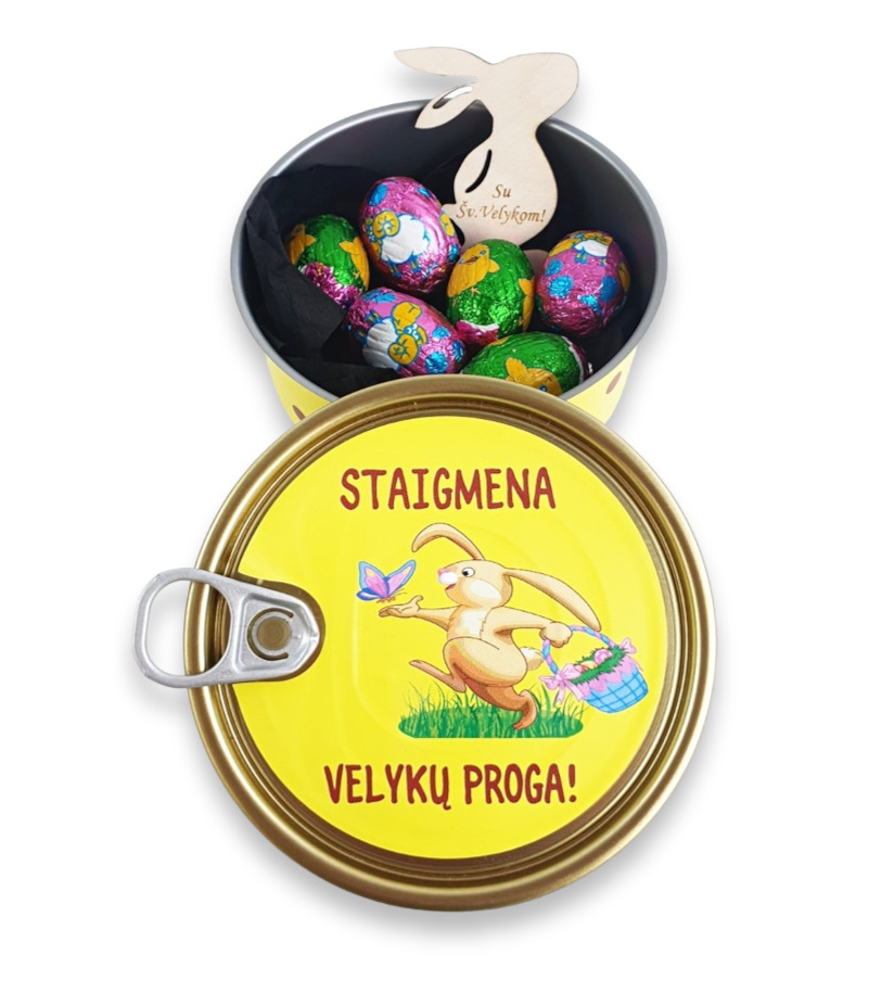 Dovana konservų skardinėje „Staigmena Velykų proga“