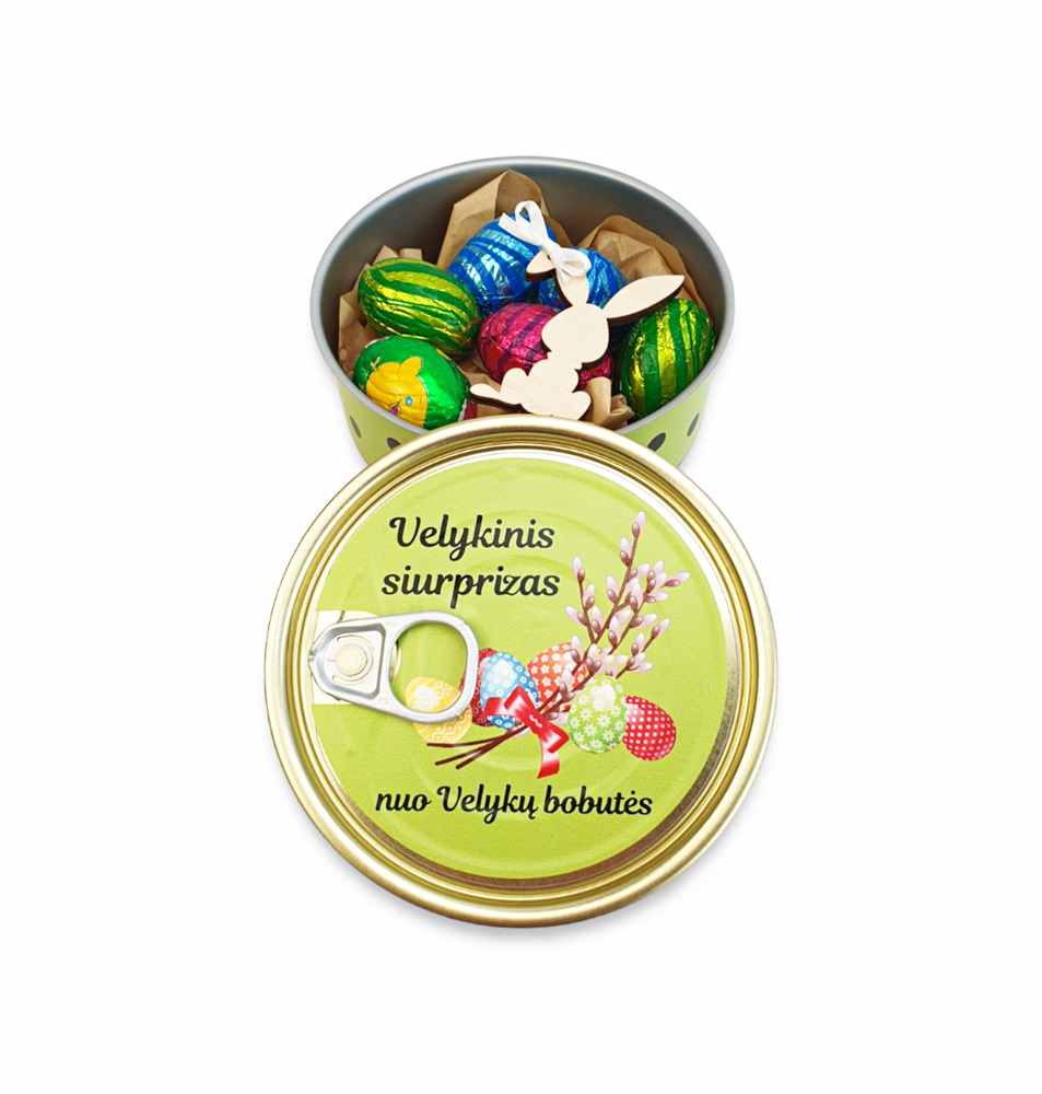 Dovana konservų skardinėje „Velykinis siurprizas nuo Velykų bobutės“