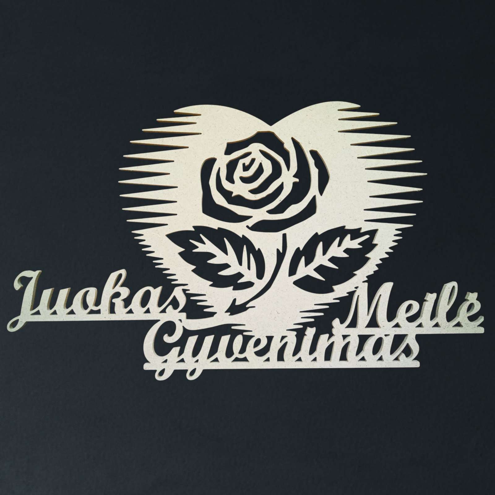 Medinė sienos dekoracija „Juokas, meilė, gyvenimas“
