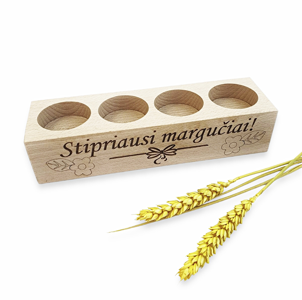 Keturių skyrių medinis laikiklis „Stipriausi margučiai“
