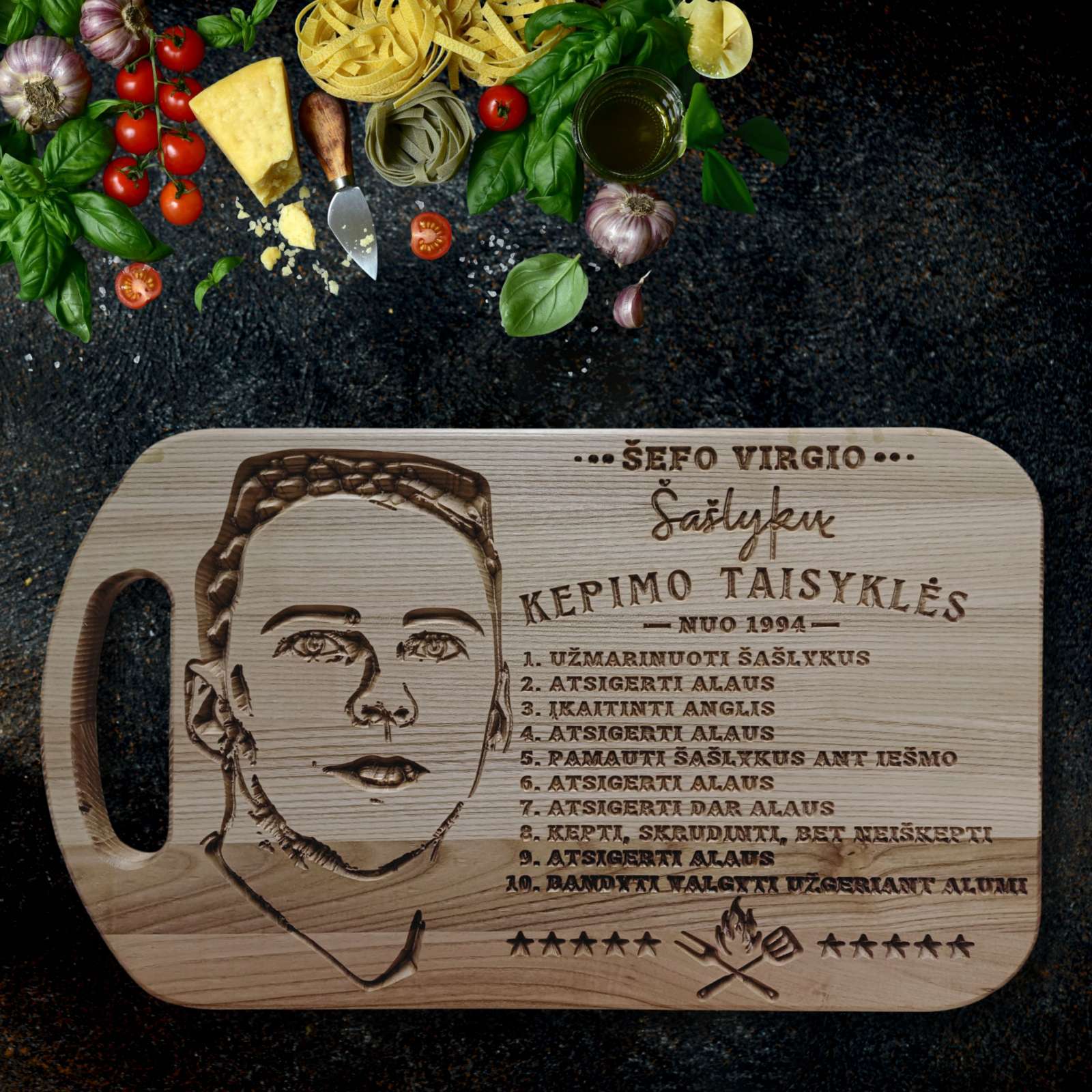 Personalizuota pjaustymo lentelė „Šašlykų kepimo taisyklės“