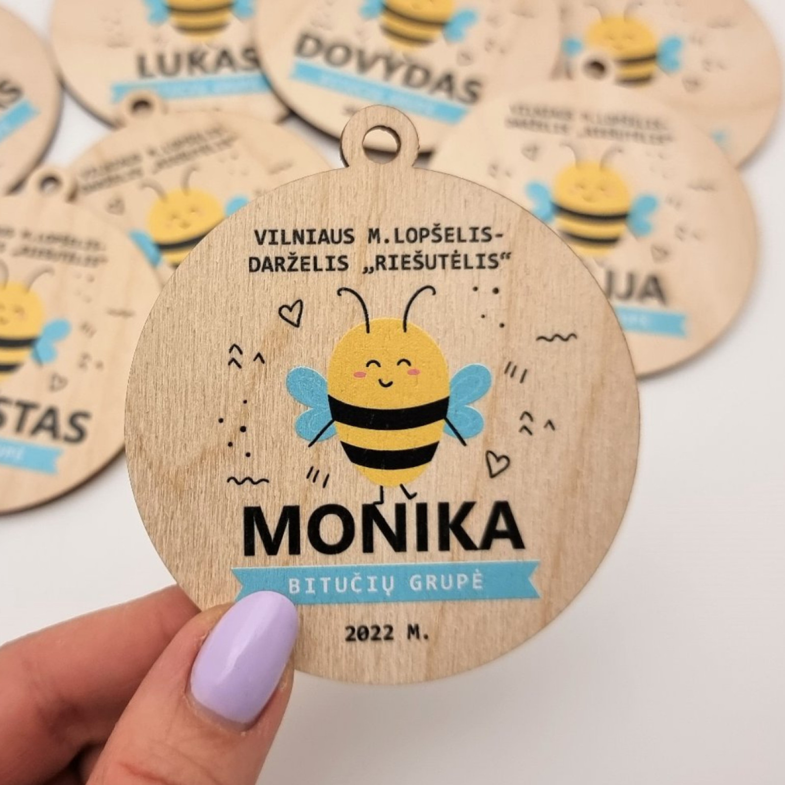 Darželio išleistuvių suvenyras - medaliai: įvairūs vabaliukai, boruželės, bitutės, drugeliai, skruzdėliukai ir kt.