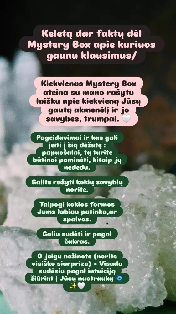 Kristalų MYSTERY BOX / Intuicijos STAIGMENOS dėžė / mineralai / fosilijos / kristalai