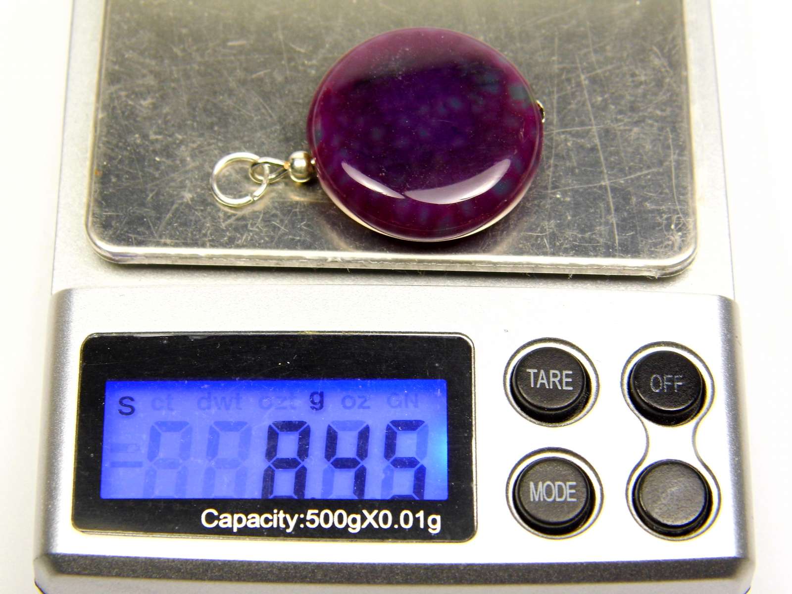 Agato pakabukas. Natūralus Agatas. Pakabukas iš Violetinio Agato akmens. Apvalus Agato pakabukas 0589