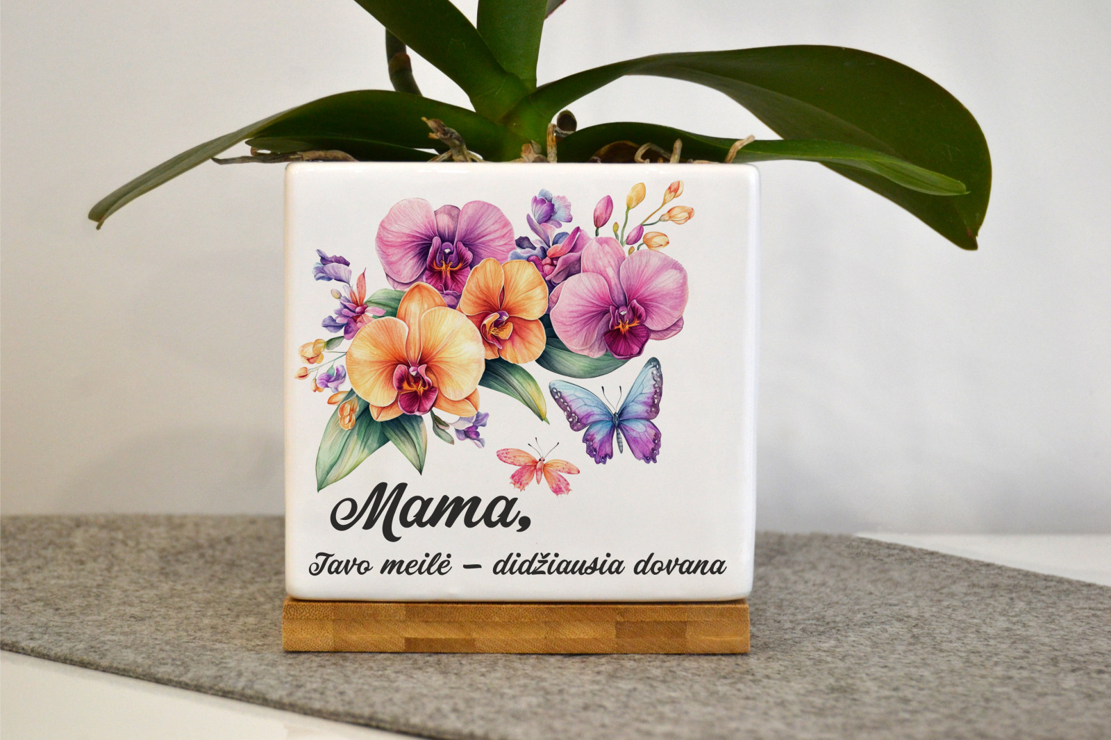 Spalvotas vazonėlis mamai „Orchidėjų žiedai”