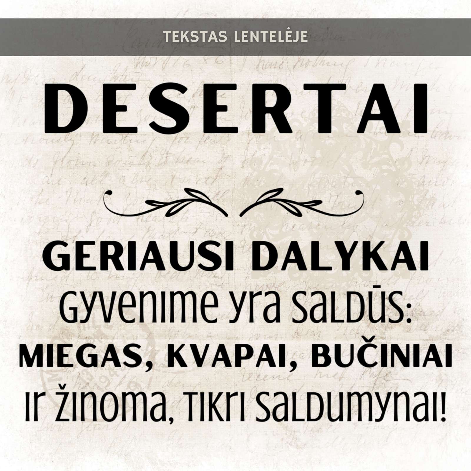 Stalo dekoracija: lentelė „Desertų stalui“