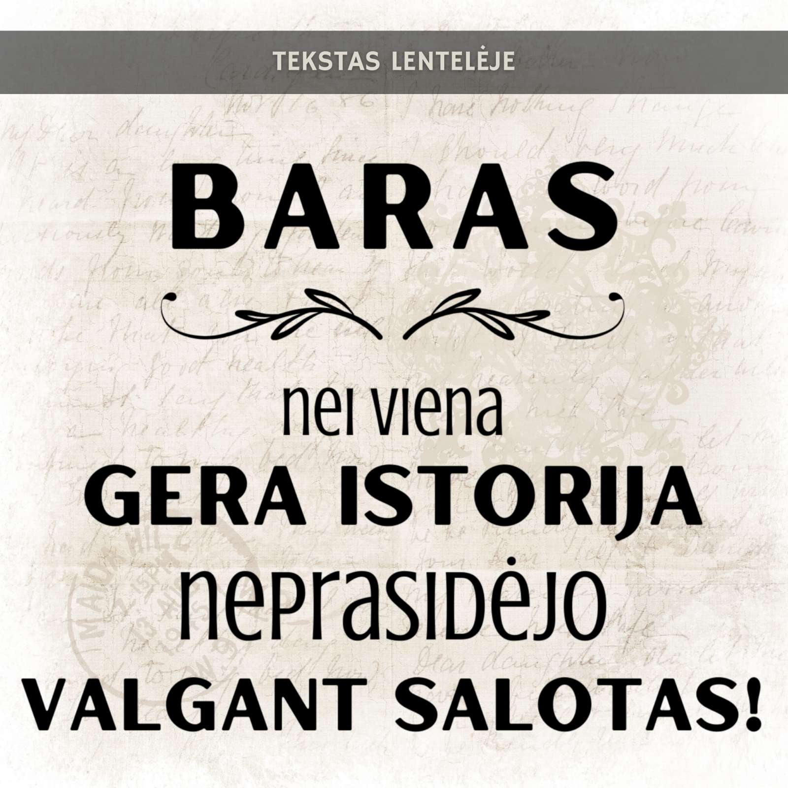 Stalo dekoracija: lentelė „Baro stalui“
