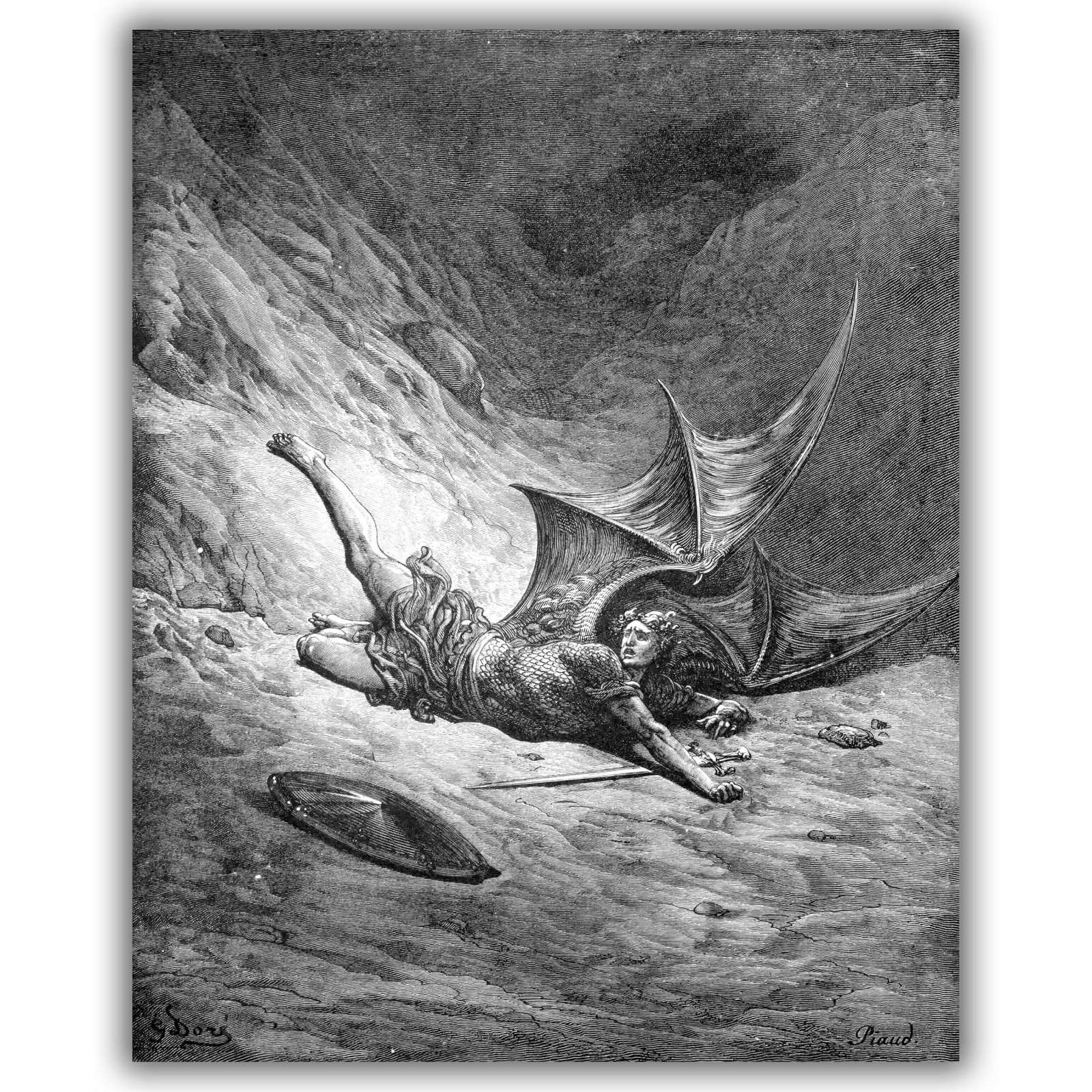 Reprodukcija „Tada šėtonas pirmą kartą pažino skausmą“, Gustave Dore (1866)