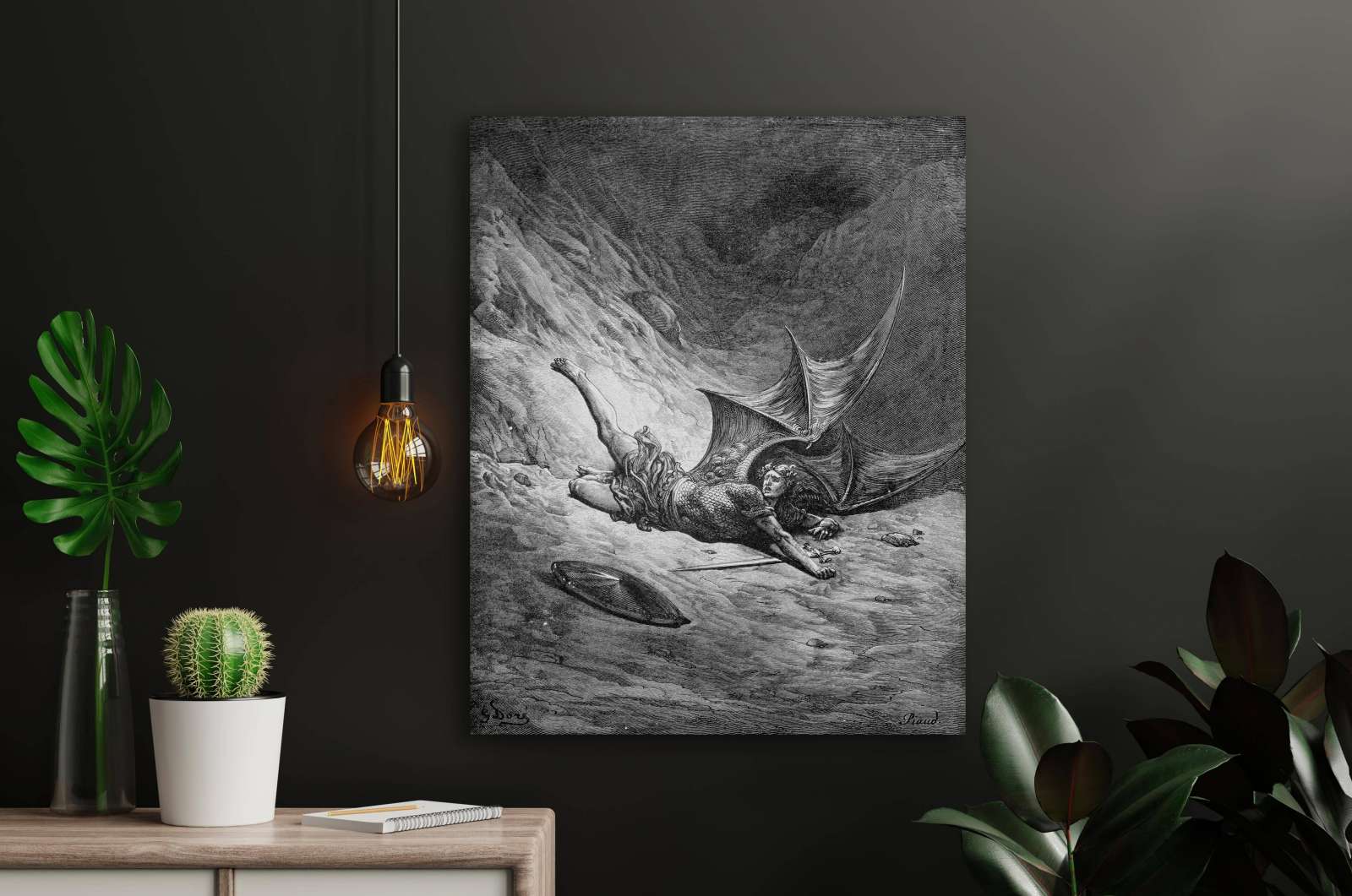 Reprodukcija „Tada šėtonas pirmą kartą pažino skausmą“, Gustave Dore (1866)