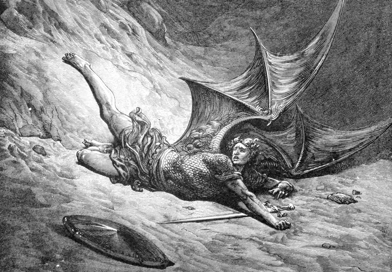 Reprodukcija „Tada šėtonas pirmą kartą pažino skausmą“, Gustave Dore (1866)