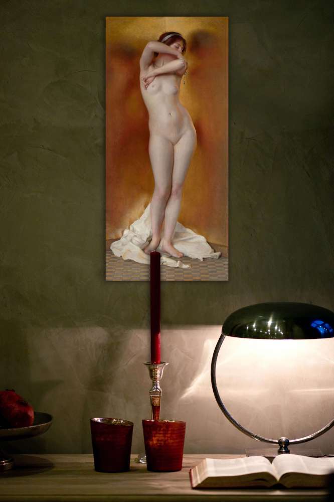 Reprodukcija „Aukso švytėjimas, perlų spindesys“, William McGregor Paxton (1906)