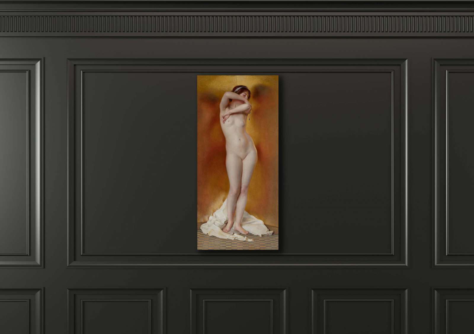 Reprodukcija „Aukso švytėjimas, perlų spindesys“, William McGregor Paxton (1906)