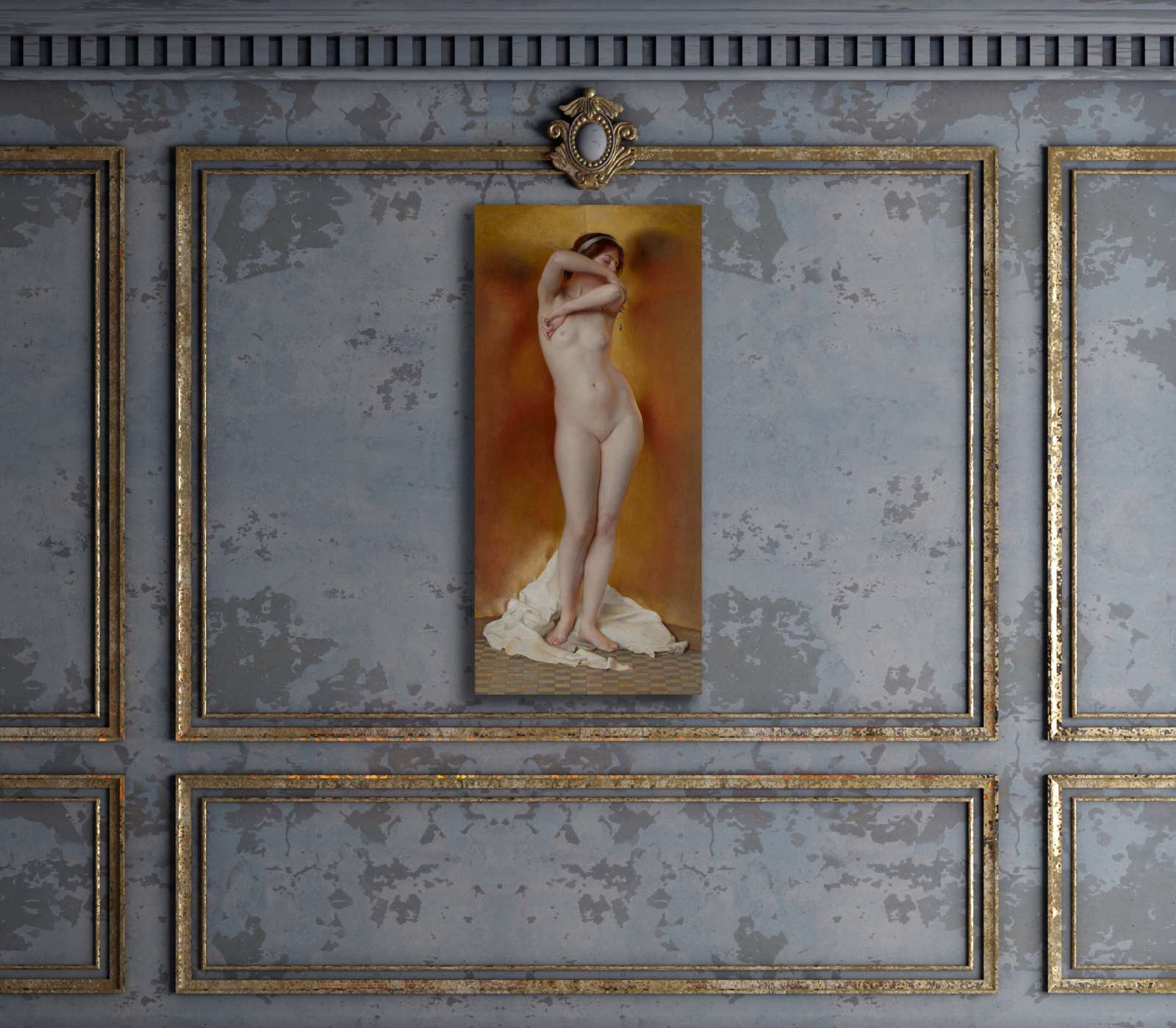 Reprodukcija „Aukso švytėjimas, perlų spindesys“, William McGregor Paxton (1906)