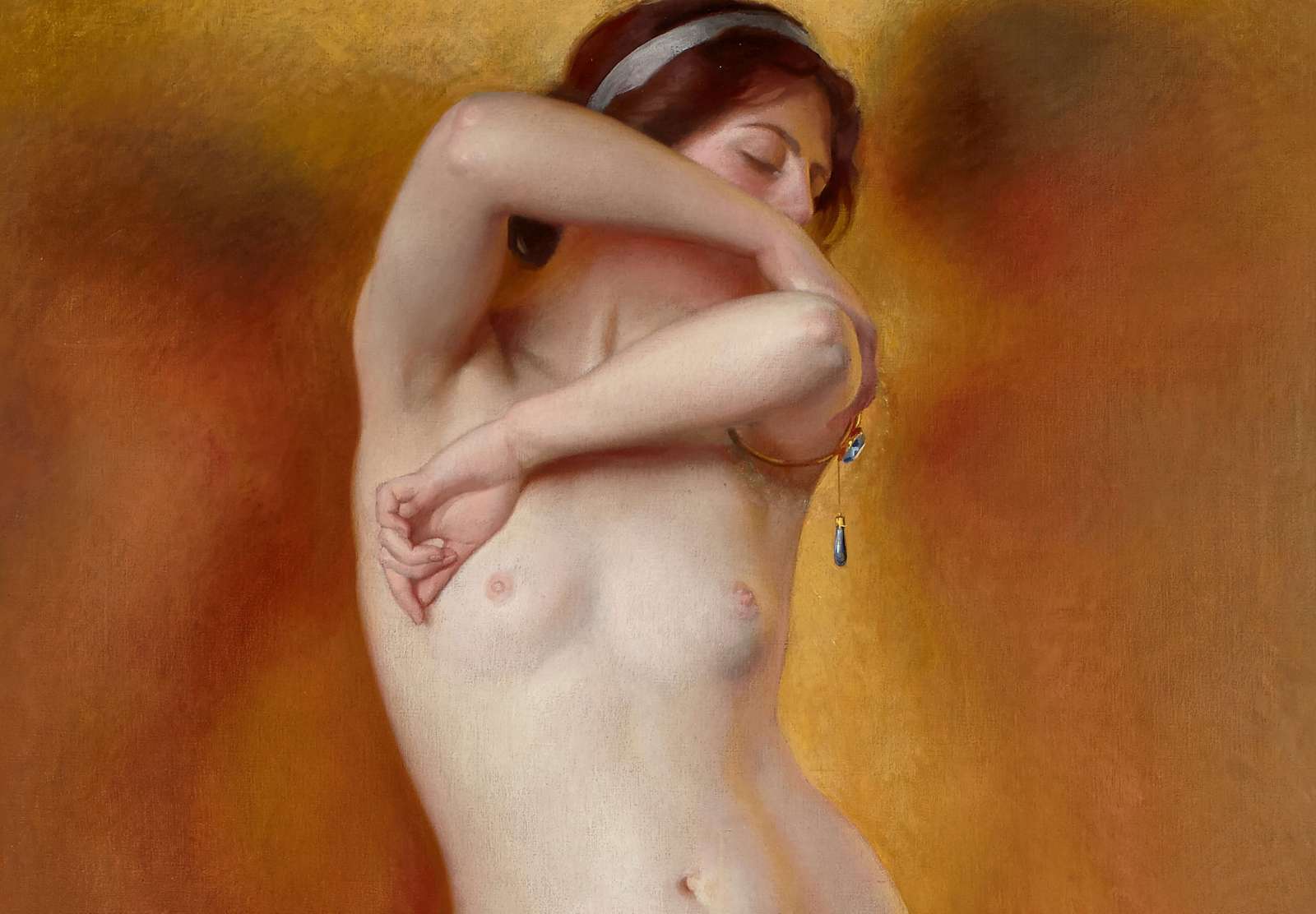 Reprodukcija „Aukso švytėjimas, perlų spindesys“, William McGregor Paxton (1906)