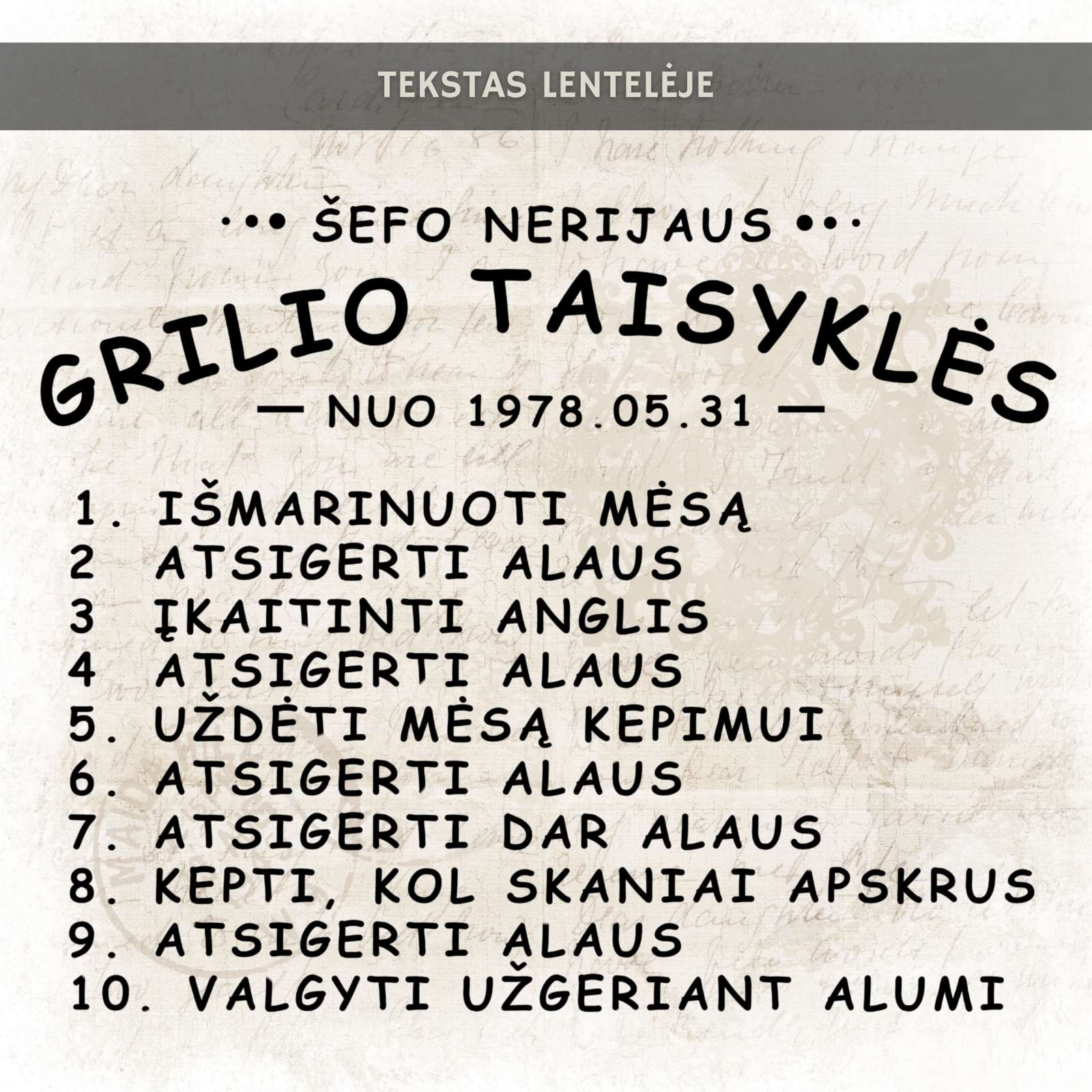 Medinė pjaustymo lentelė „Grilio taisyklės“
