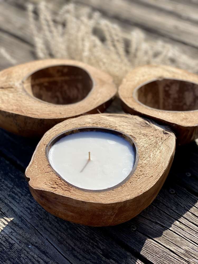Žvakė Kokosas, Kokoso kevalo žvakė, Unikali dovanos idėja, Namų įkurtuvių dovana, Boho namai, Bali dekoras, Ekologiška žvakė