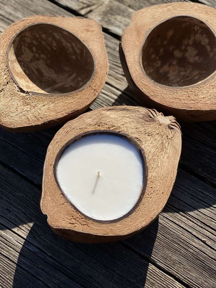 Žvakė Kokosas, Kokoso kevalo žvakė, Unikali dovanos idėja, Namų įkurtuvių dovana, Boho namai, Bali dekoras, Ekologiška žvakė