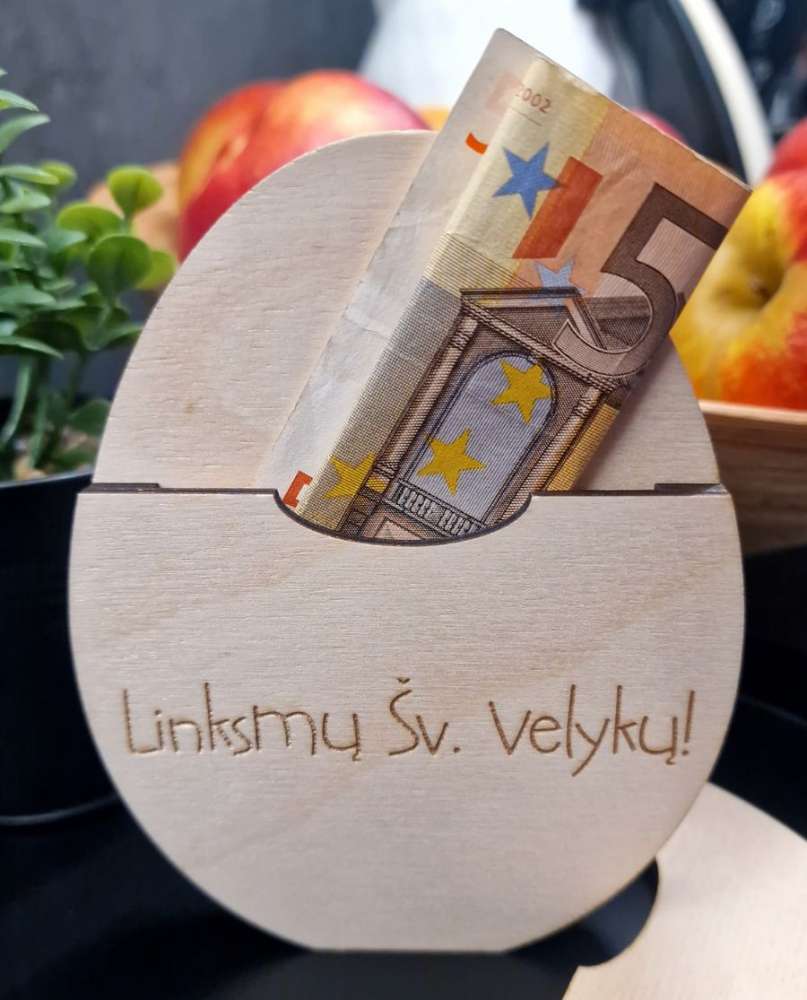 Medinė Pinigų Dėžutė Vokelis Linksmų Velykų