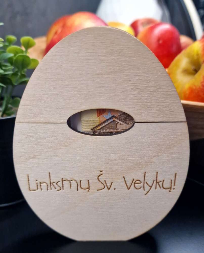 Medinė Pinigų Dėžutė Vokelis Linksmų Velykų