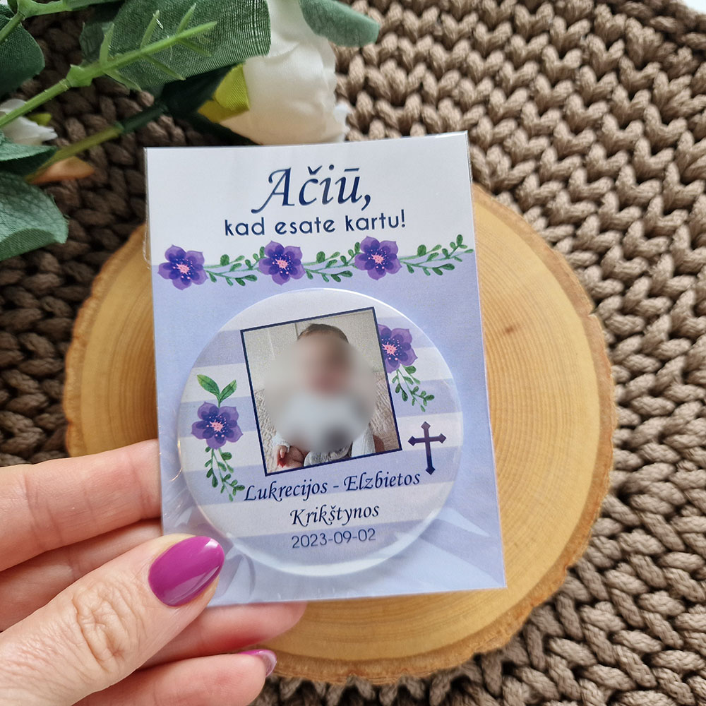 Magnetukai krikštynoms „Violetinės gėlės“