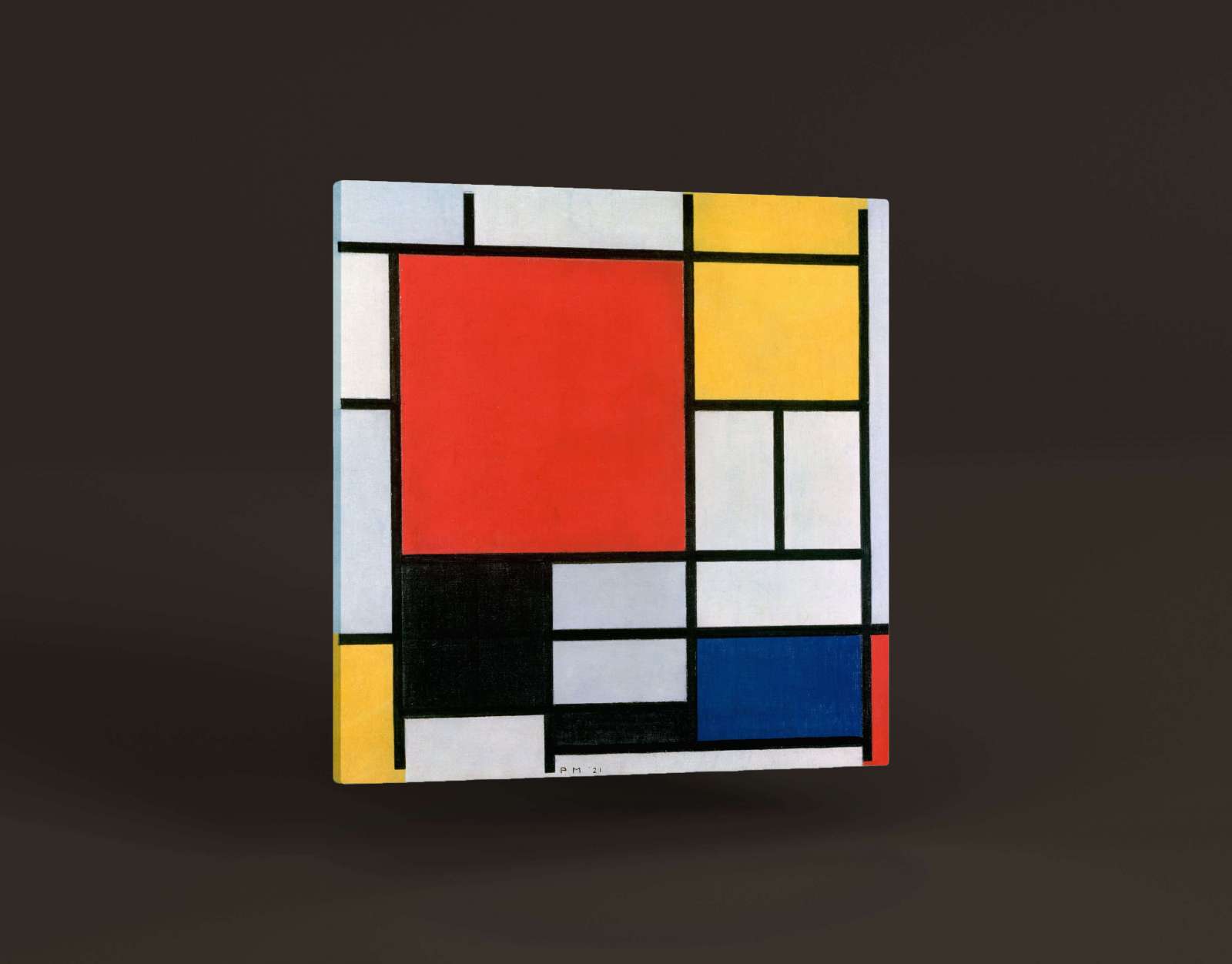 Reprodukcija „Kompozicija su raudona, geltona, mėlyna ir juoda“, Piet Mondrian (1921)