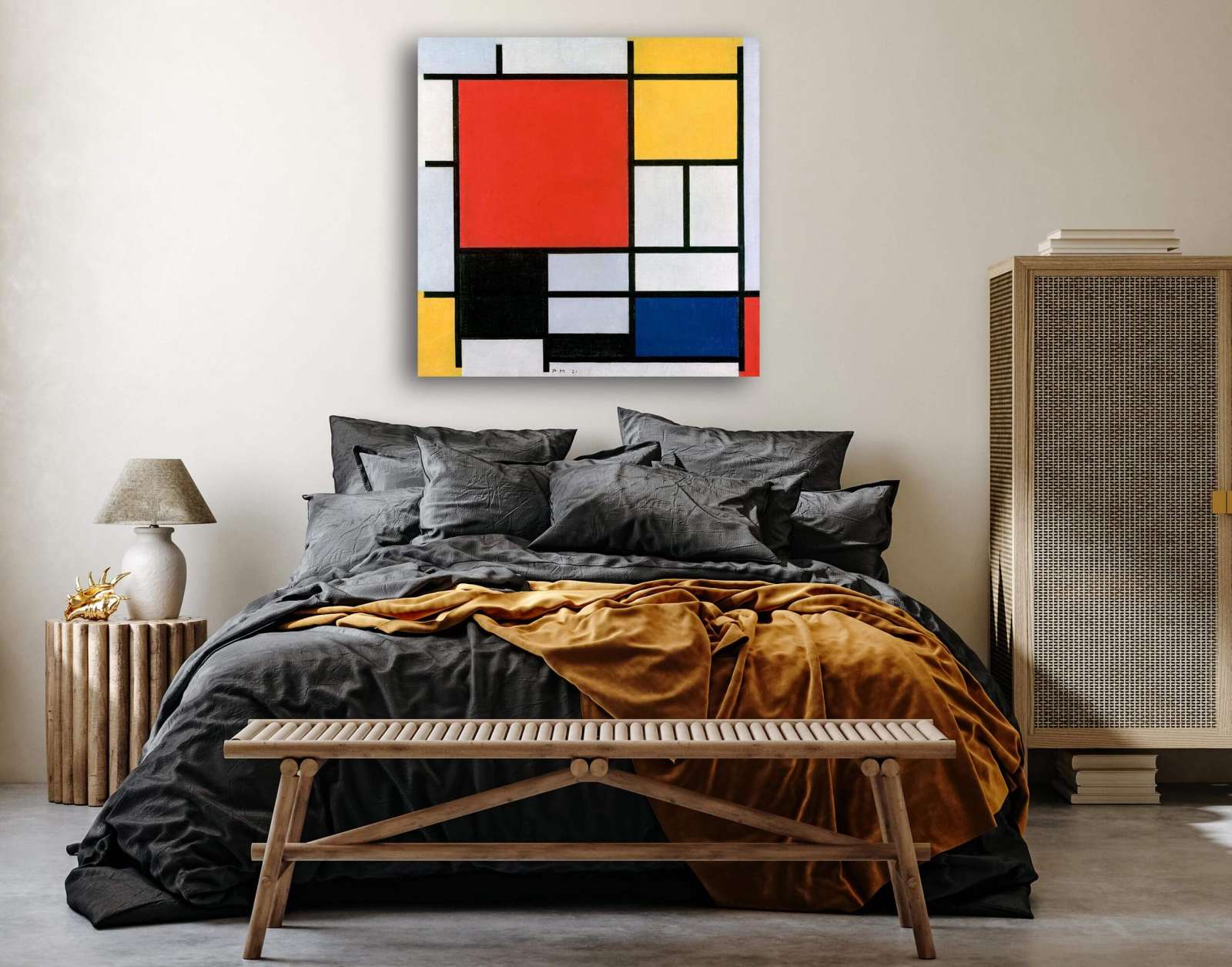 Reprodukcija „Kompozicija su raudona, geltona, mėlyna ir juoda“, Piet Mondrian (1921)