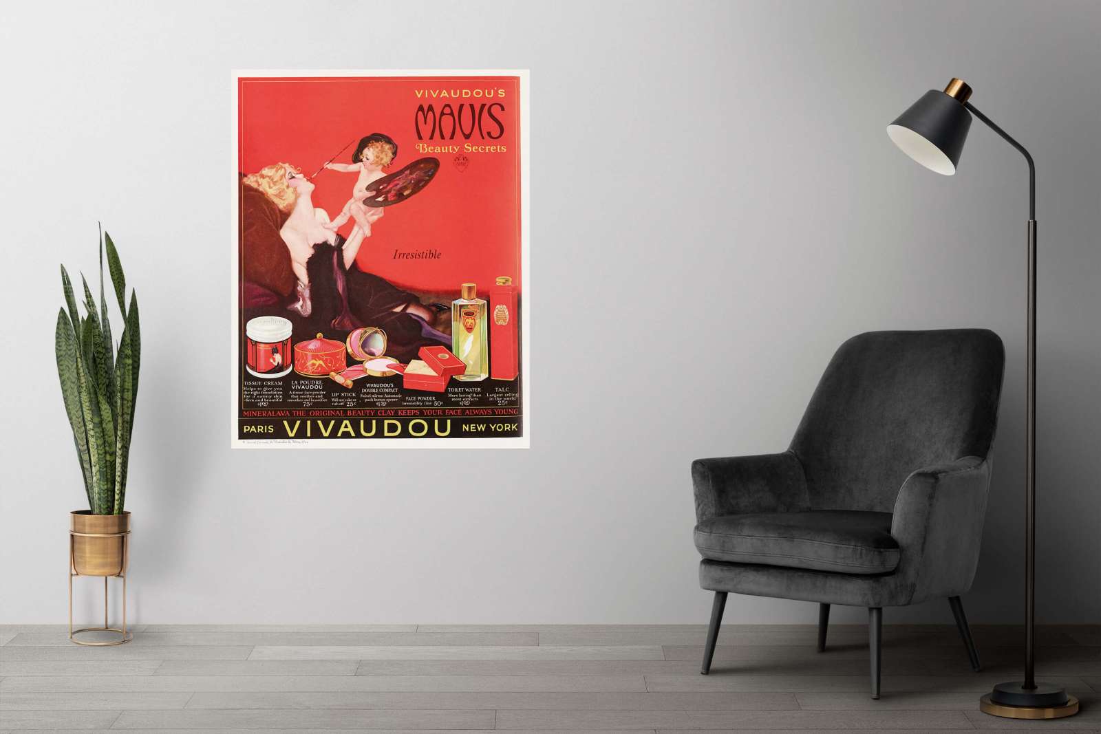 Retro reklaminis plakatas „Mavis makiažas“