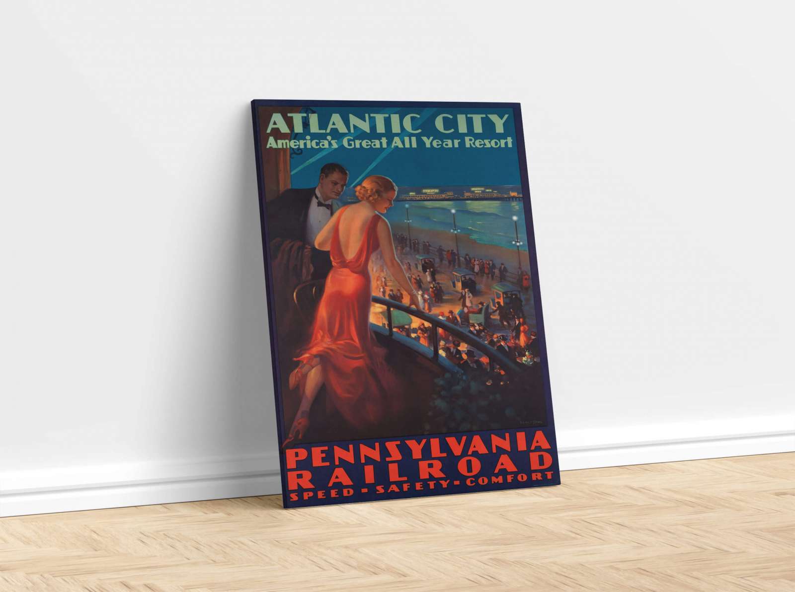Retro reklaminis kelionių plakatas „Atlantic City“