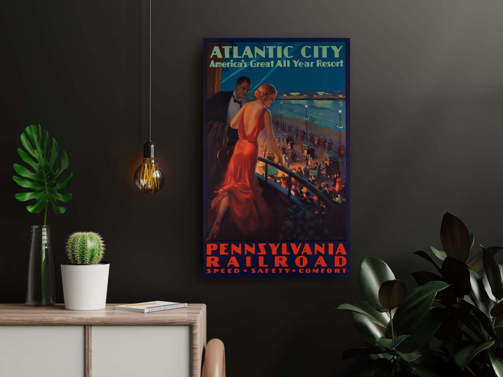 Retro reklaminis kelionių plakatas „Atlantic City“