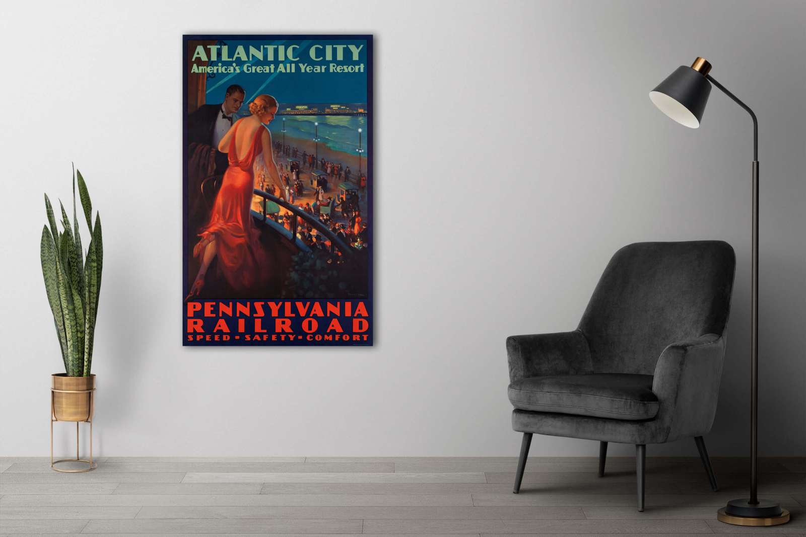 Retro reklaminis kelionių plakatas „Atlantic City“