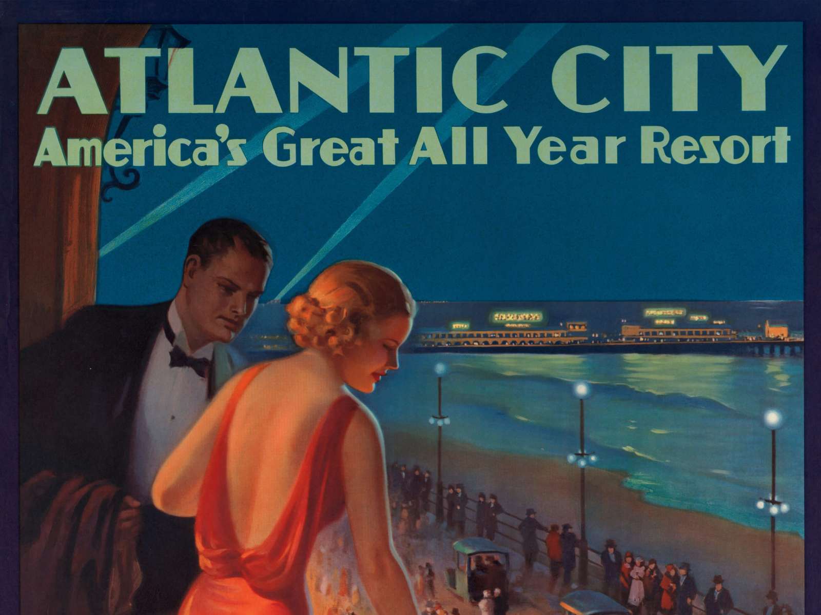 Retro reklaminis kelionių plakatas „Atlantic City“