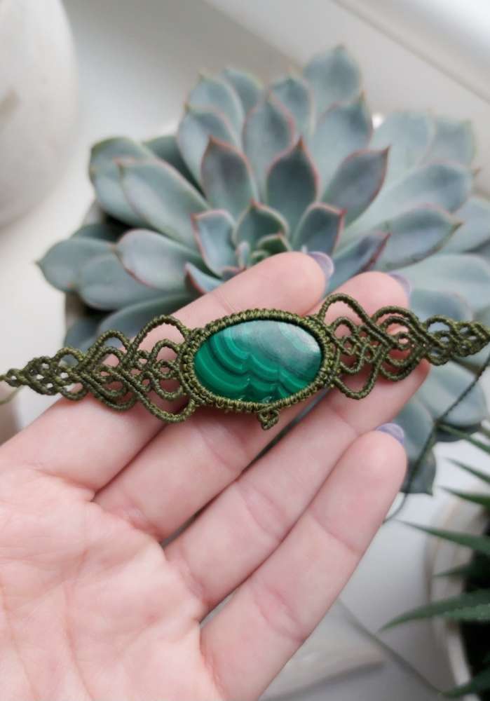 Macrame čokeris su Malachitu