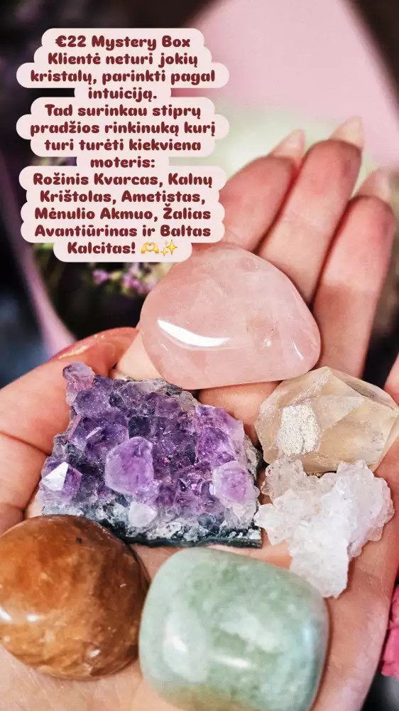 Kristalų MYSTERY BOX / Intuicijos STAIGMENOS dėžė / mineralai / fosilijos / kristalai