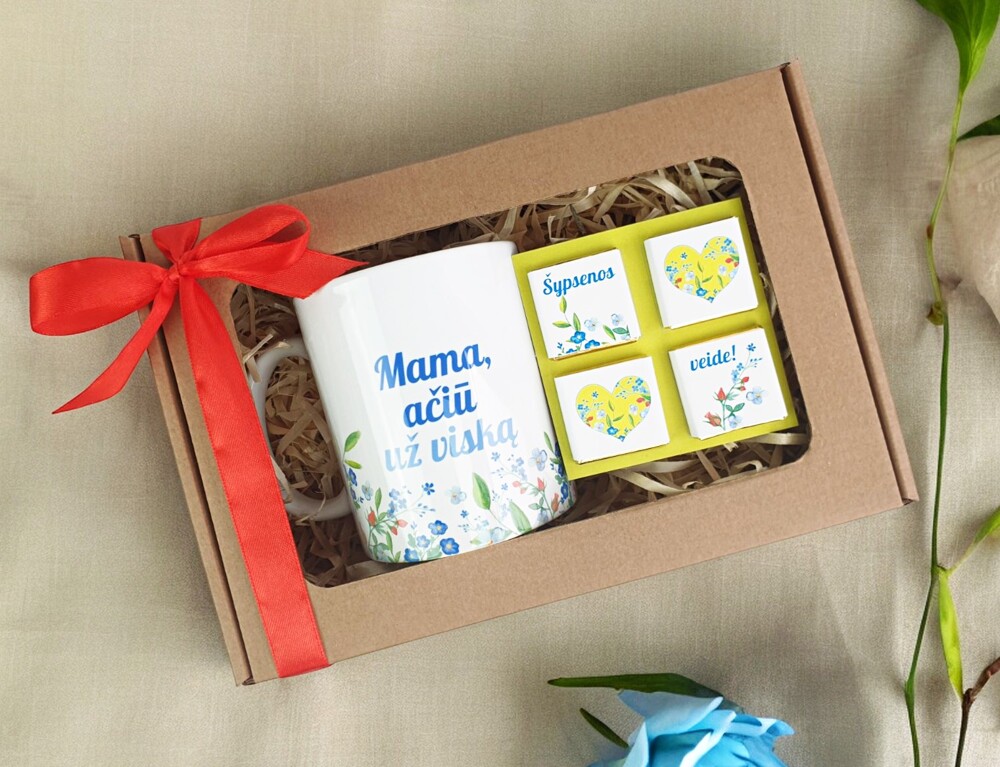 Dovanų rinkinys su mini šokoladukais „Mama, ačiū už viską“