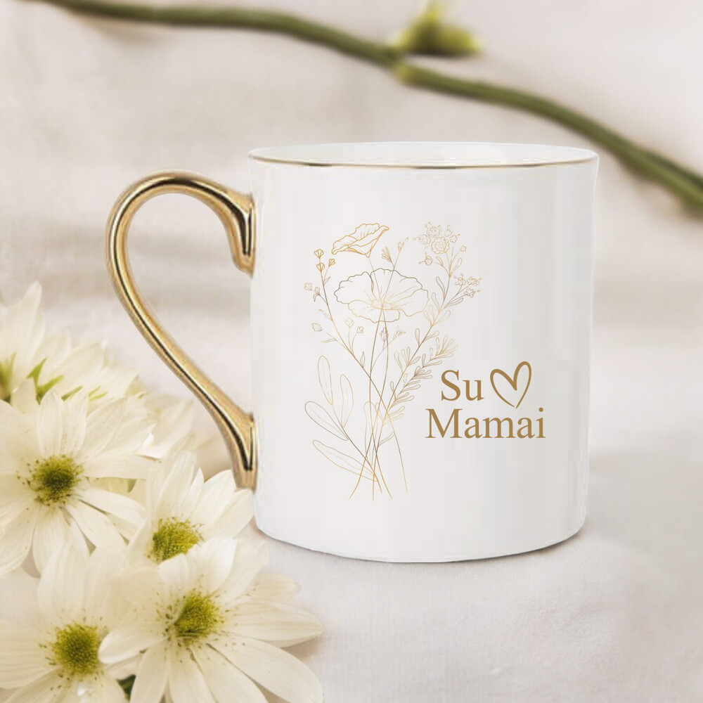 Porcelianinis puodelis su gėlėm „Su meile, Mamai" 300ml