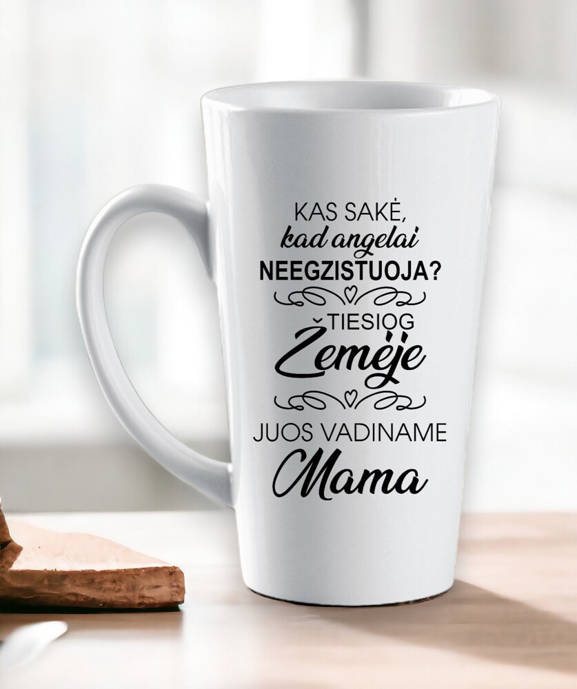 Latte puodelis Mamai „Kas sakė, kad angelai neegzistuoja?“ (450ml)