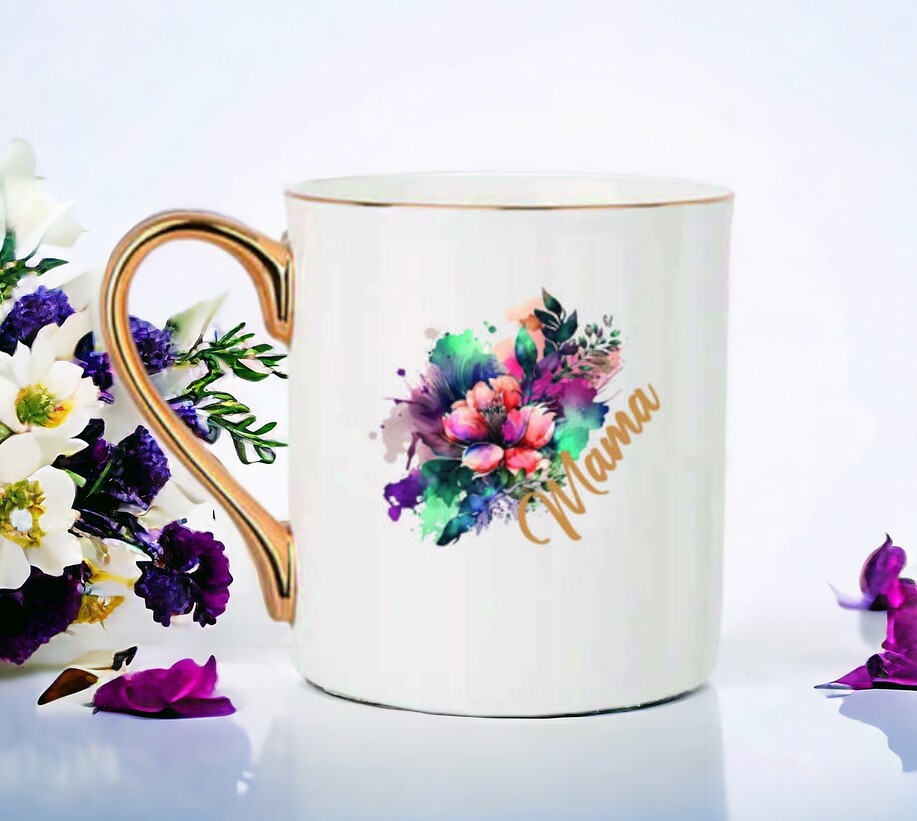 Porcelianinis puodelis su gėlėm „Mama" 300ml