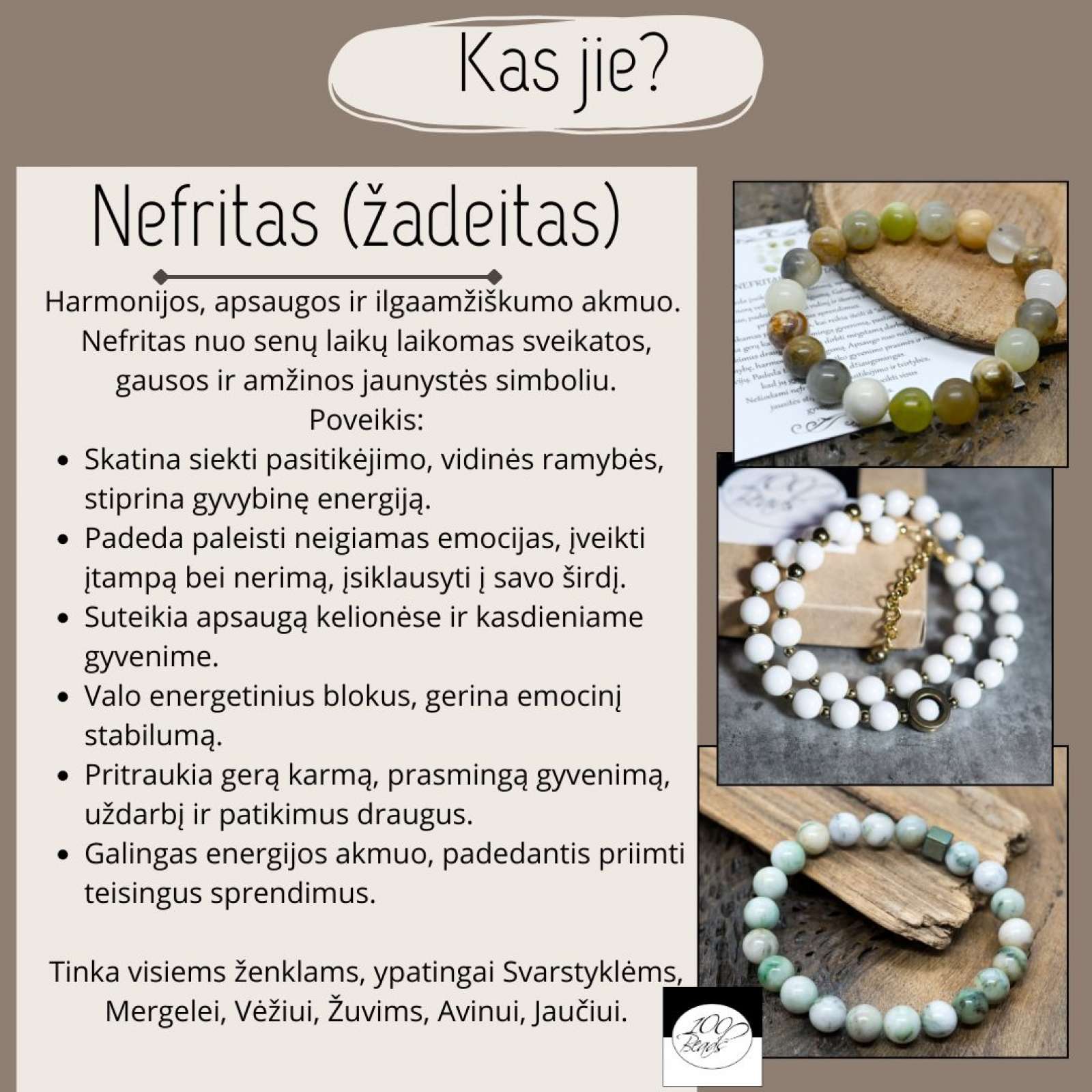 Nefrito (žadeito) akmenukų apyrankė