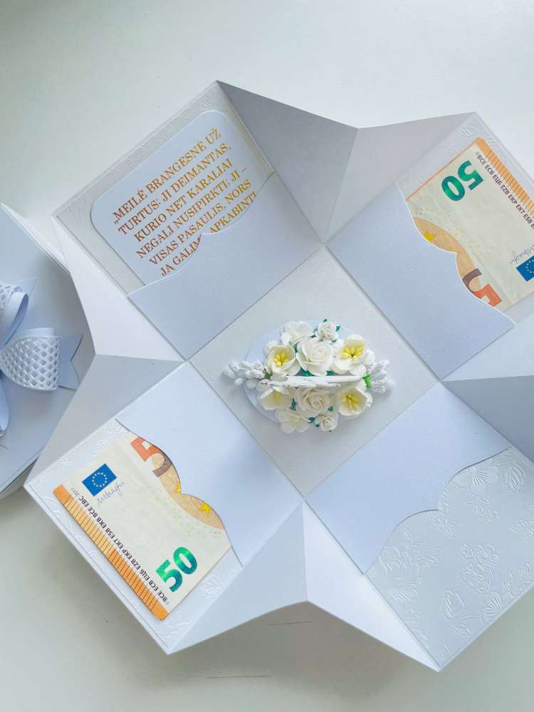 Išsiskleidžianti dėžutė vestuvių proga pinigams dovanoti